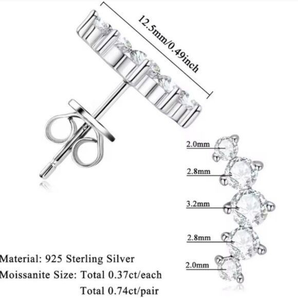 Certified VVS Moissanite Luxury 5-Stone Climber Earrings - Picture 6 of 7